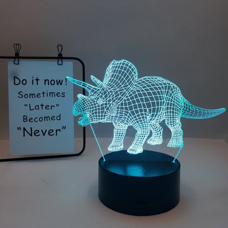 Qinwei Dinosaur Series Natlampe 16 Farver 3D LED Illusion Lampe Fjernbetjening Legetøj Børns Hjemmedekoration Lys -- Dinosaur B(Sort Sæde)