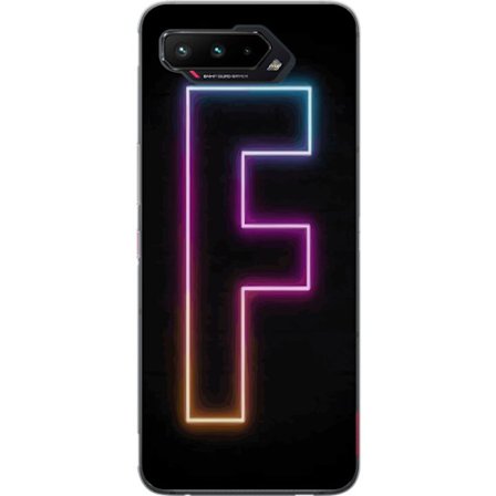 Kompatibel Mobilcover til Asus Asus ROG Phone 5 Neonbogstav F i lyserød, blå og gul lyskanter mod en mørk baggrund, grafisk bogstavillustration med