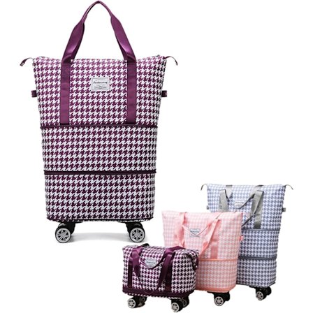 Rejsetaske med Hjul, Foldbar Weekendtaske Kabinetaske til Mænd & Kvinder (Lilla Rød){EE}