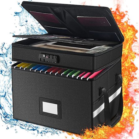 Dokumentlåda med lås, 2-lagers arkivlådeorganisatör med 5 flikinsatser, bärbar kontorshopfällbar arkivförvaring med reflexremsa