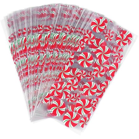 200 st Godis Jul Cellofanpåsar Barn Julklappsinslagning Cellofan Godispåsar Kakpåsar [D]