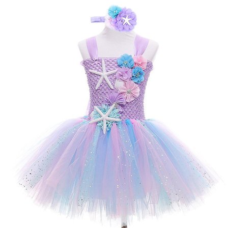 Flickor Pastell Ariel Mermaid Tutu Dress Under The Sea Theme Födelsedagspresent V