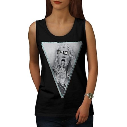 Girl Lick Finger Sexig Dam Blacktank Top