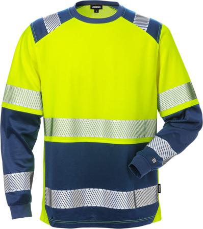 Fristads Herr Varsel långärmad T-shirt 7457 THV, klass 2, Varsel Gul/Marinblå