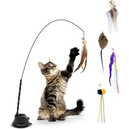 Kattelegesæt 7 Dele, Interaktivt Kattelegetøj Med Fiskestang, Sugekop Og Fjer – Miljøvenligt Legetøj Til Indekatte