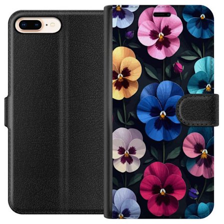 Kompatibel Tegnebogsetui til Apple iPhone 7 Plus Dekorativt blomstermønster med farverige pensé-lignende blomster og mørk elegant baggrund