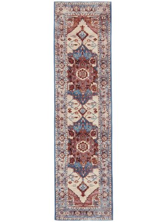 Amina Tapis D’intérieur/Extérieur Lavable 80X300 Petit Rouge/Bleu Médaillon Couloir