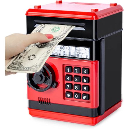 Sparegris Kontant Mønt Bank ATM Bank Elektronisk Mønt Bank Egnet til Børn i Alderen 3-12, Pengekasse Mini ATM Mønt Bank Legetøjsgave red