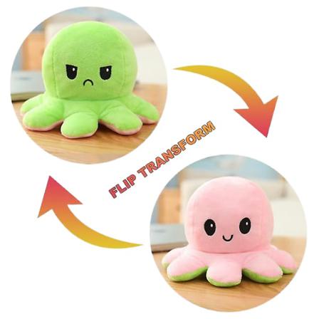 Dubbelsidig Flipdocka Vändbar Bläckfisk Plyschleksaker (grön).
