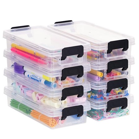 Genomskinlig pennlåda i plast med låsbara lock, stapelbar förvaringslåda för konst-, hantverksmarkörer, kritor, pennor, skolmaterial 8-pack