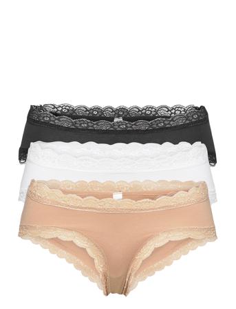 Brief 3-P Em Lace Brazilian Re Trusser, Tanga Briefs Beige Lindex