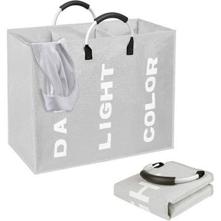 Foldbar Vaskeromskurv (80L, 60x32x49cm), 3 Rom med Ringhåndtak