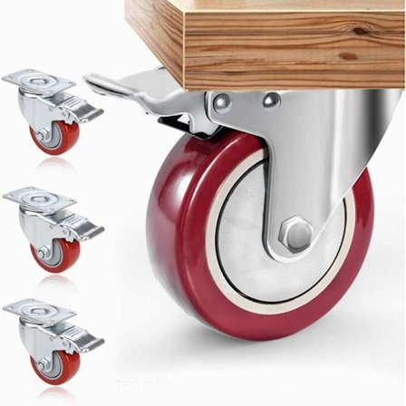 Sarja 4 kääntyvää pyörää jarrulla, kestävät kumipyörät sisä- ja ulkokäyttöön, 75mm