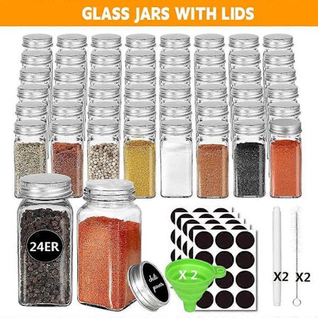 24ER FORRÅDSGLAS KRYDDERIGLAS SÆT MED ALUMINIUMSLÅG OPBEVARINGSGLAS DÅSER