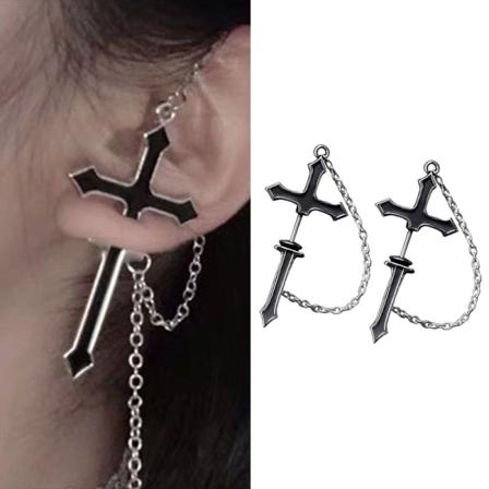 Fashion Punk Black Cross Drop Örhängen För Tonåringar Vintage Rock