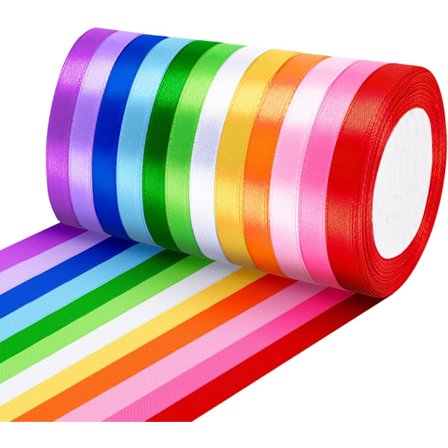 12 farver satinbånd, 10 mm x 22 m, stofbånd, gavebånd til syning, balloner, bryllup, gaveindpakning, buket, DIY