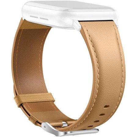 Läderarmband Apple Watch Series 10 46mm spetsigt svansband silverspänne - Kamel