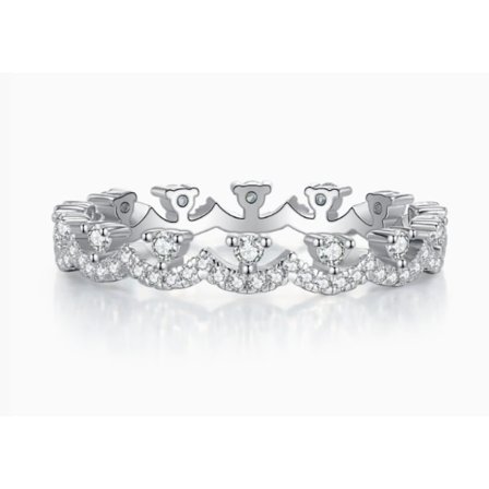 Elegant 925 Silverpläterad Stapelbar Solitärring med Cubic Zirconia, Kronförlovningsring för Kvinnor