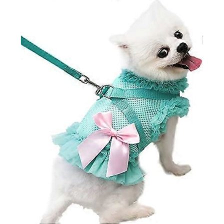 Hundsele och Koppelset Söt Rosett Flicka No Pull Valp Kattsele Mjuk Andningsbar Mesh Prinsessa Hundklänning med D-Ring Husdjursväst Selar för
