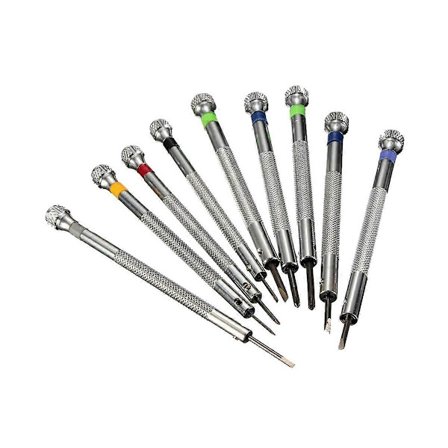 0,5-2,5 mm presisjonsskrutrekkersett i stål/9 stk. for reparasjon av klokker, bærbar urmakerbladsortering, sporverktøy