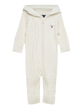 D1. Cotton Cable Zip Coverall Långärmad Bodysuit Creme GANT