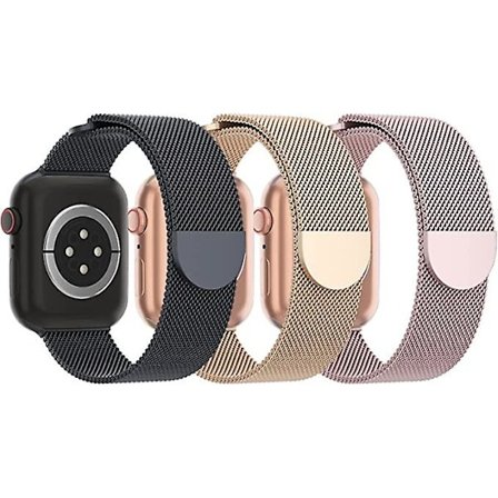 3-pack nätverksmetallband kompatibla med Apple Watch-band 38 mm 40 mm 41 mm 42 mm 44 mm 45 mm 49 mm, magnetisk ögla i rostfritt stål