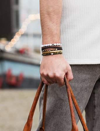 edd. Leather/Beads Combo Bracelet - Black - M 20 cm