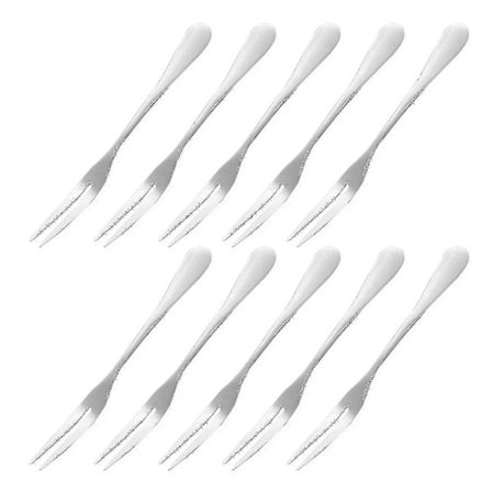 Små gafler i rustfritt stål for cocktail, forrett, dessert, fest, 10 stk, 2-tindet fruktgaffel av høy kvalitet (hy)