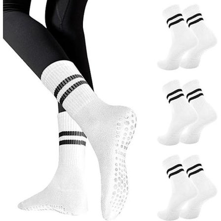 3 par sokker - Sklisikre sokker - Gulvsokker - Anti-skli sokker - Yoga- og treningsokker - One size fits all - Hvit