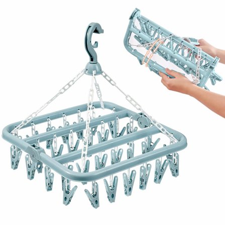 Sokketørker med 32 klesklyper, sammenleggbar sokkehenger, bærbar sammenleggbar firkantet kleshenger, roterbar tørkestativ, kleshenger, sokketørker for