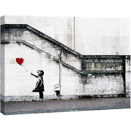 Kunstlerret Trykk Veggkunst Av Banksy Grafitti Jente Med Rød Ballong Grå Kjærlighet Bilder Malerier For Stue Soverom Størrelse:20*30cm[HK]