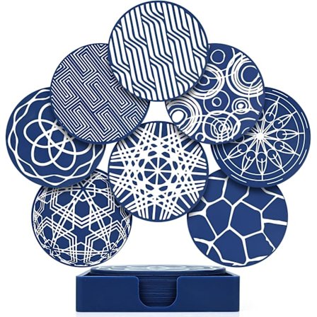 Drikkeunderlag Sæt med 8, Sorte Runde Silikone Gummipuder Skridsikker Kopholder Dekorativt Kopunderlag, ingen æske