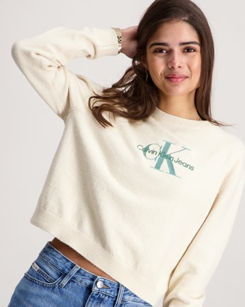 Calvin Klein MONOLOGO SWEATER Cremefarben Pullover Mädchen - Kids Brand Store
