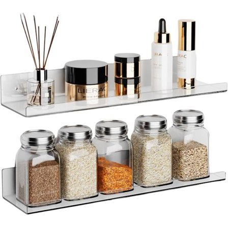 Sæt med 2, gennemsigtig akrylhylde, usynlig svævende vægkantreol, børnebøger, vægmonterede hylder