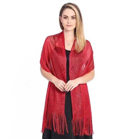 Kvinners tynne skjerf med lange frynser, hule skjerf til aftenkjoler - Claret