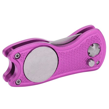 Golf Green Fork Rostfritt stål Vikbart Golf Divot reparationsverktyg med knapp MagneticPink