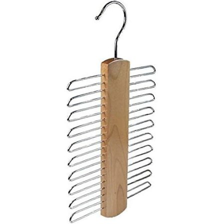 Set med 2 trähängare med 20 krokar för upphängning av halsdukar, slipsar och bälten, vilket sparar utrymme för hemförvaring.