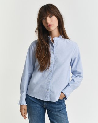 GANT - Klassisk oxford-bluse med rysjer til dame light blue