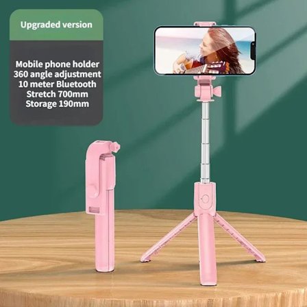 Selfie Stick Trådlöst Stativ med Lampa Bluetooth Fjärrkontroll Utdragbart Stativ för iPhone Mobiltelefon Tiktok Live Streaming