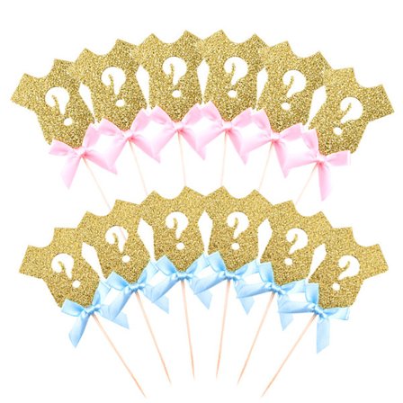 12 st Glitter Kön Avslöjande Cupcake Toppers, Glitter Baby Cupcake Toppers, för Födelsedag, Bröllop, Dop, Baby Shower, Barnkalasdekorationer