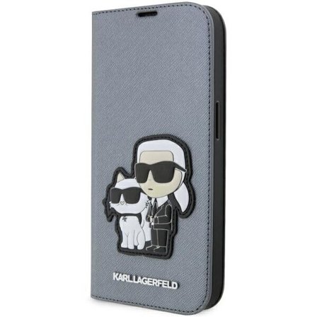 Karl Lagerfeld KLBKP14LSANKCPG iPhone 14 Pro 6.1" bogreol sølv/sølv Saffiano Karl & Choupette