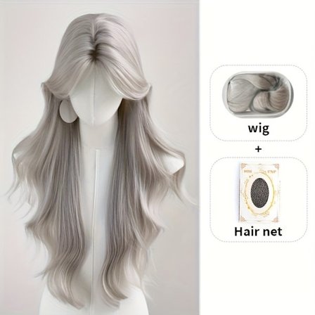 Hybrid Sæt Paryk Hårnet Højtemperaturbestandig Fiber Sølvgrå Dameparyk