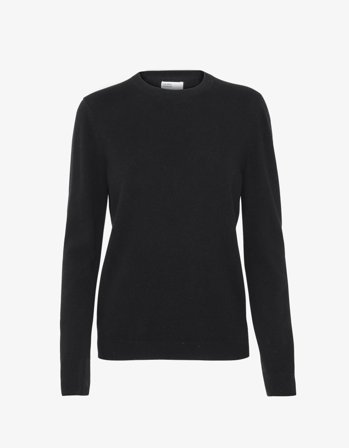 Women Light Merino Wool Crew - Deep Black - L