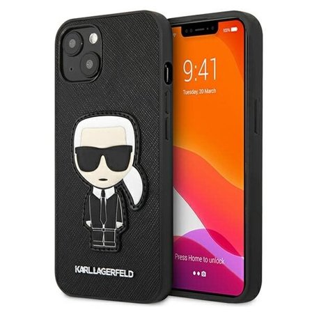 Karl Lagerfeld Saffiano Ikonik Karl's Patch Etui til iPhone 13 mini - Sort