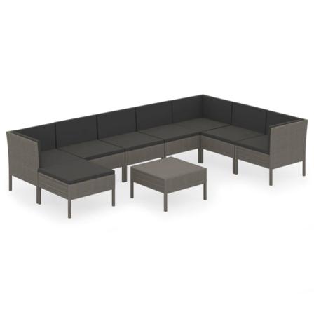 Vidaxl Loungegrupp För Trädgården 9 Delar Med Dynor Konstrotting Grå