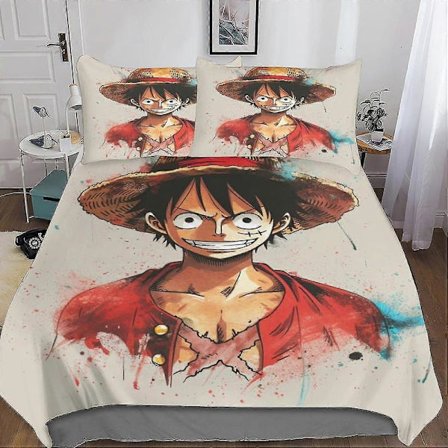 One Piece Påslakanset med Dold Dragkedja - Lyxiga Mikrofiber Anime Sängkläder med 3D-tryck, Komplett 3-Dels Set för Pojkar