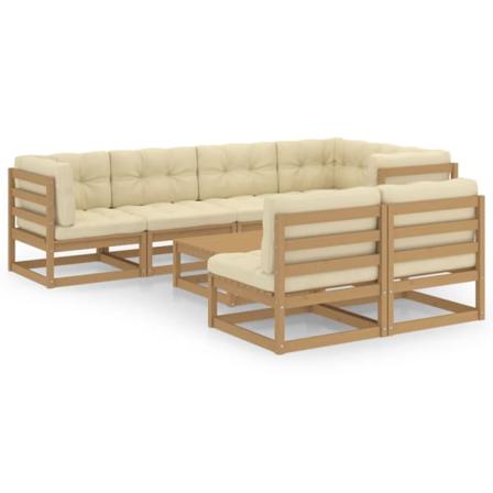 Vidaxl Loungegrupp Med Dynor 8 Delar Massiv Furu Brun