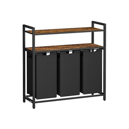 Rootz vasketøjskurv 3 rum med 2 hylder - Vintage opbevaringsenhed - MDF stål - Oxford klud - 92,5 cm x 33 cm x 92 cm