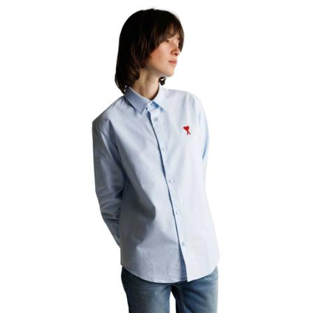 Ami Paris Sky blue shirt with red embroidered logo Blå, Dame Skjorter