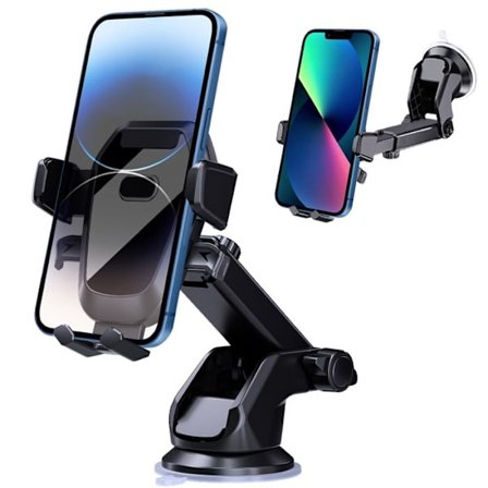 (Sort) Universal Biltelefonholder med Justerbar Sugekop, Beslag og Luftventil, Enhåndsbetjening, Forrude Fastgørelse